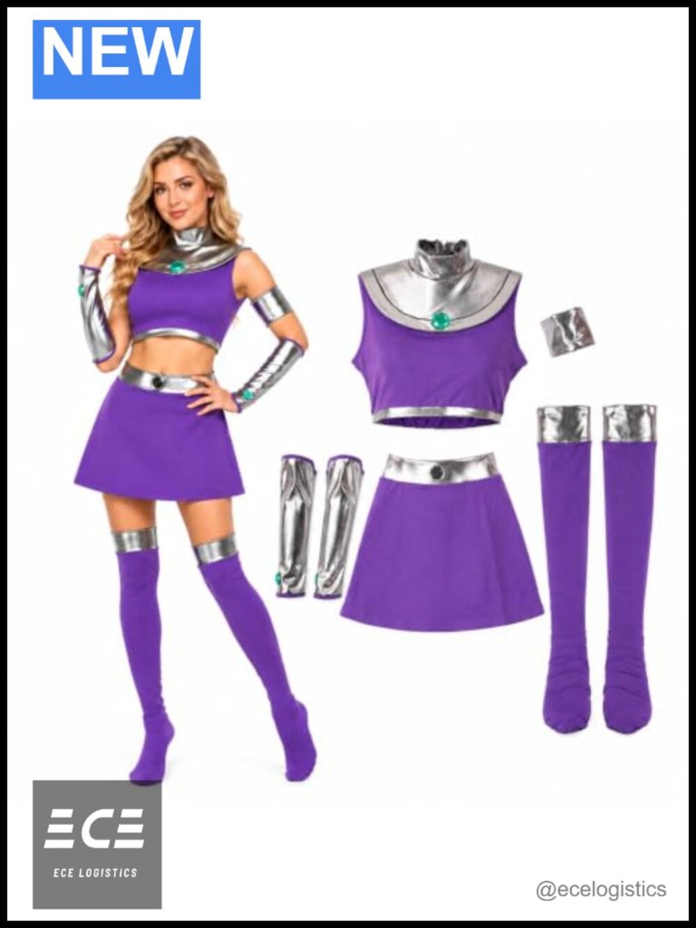 Starfire Costume Purple Princess Outfit Halloween Cosplay Set